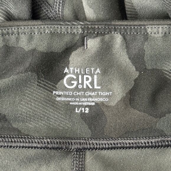 Athleta Girl Pants Girls Large Green‎ Camo Printed Chit Chat Tights Athleisure - Picture 8 of 11